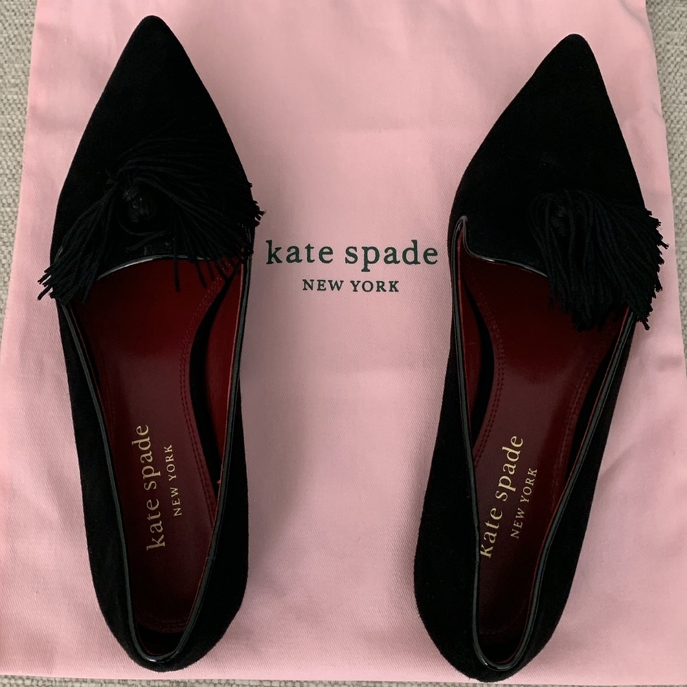 Kate Spade New York suede tassel accent loafers in black
